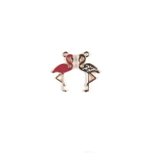 Flamingo alloy enamel charm detail view, perfect for DIY jewelry making, bracelets and keychains.