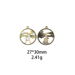 Chinese style jade rabbit alloy enamel DIY pendant charm jewelry accessory 27x30mm