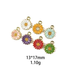 DIY Alloy Enamel Daisy Flower Charms Cute Sunflower Pendants For Keychain Necklace And Bracelet Jewelry Making