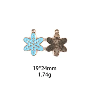 Pendentif flocon de neige en alliage, accessoire bijoux DIY, taille 19x24mm, poids 1.74g.