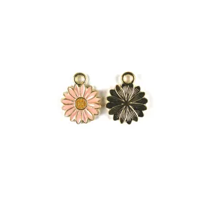 Daisy flower metal alloy enamel pendant charm for DIY jewelry making, keychain and accessories.