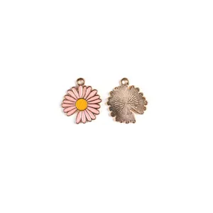 Pendentif en métal marguerite émaillée pour la fabrication de bijoux DIY et de porte-clés.