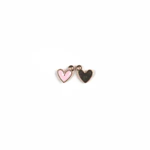 Mini alloy enamel heart charm detail shot, pink oil drop pendant accessory with metal loop.