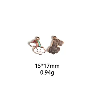 Leuke regenboog wolk legering emaille bedel hanger voor sieraden DIY 15x17mm