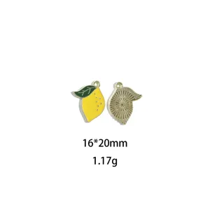 Joli charm pendentif émail alliage citron jaune mignon DIY accessoire bijoux 16x20mm