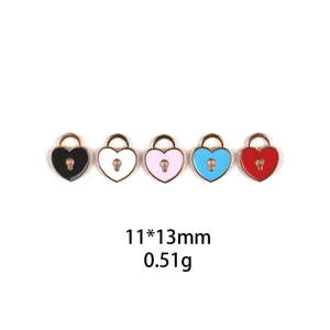 DIY Enamel Heart Lock And Key Alloy Charms Cute Colorful Love Heart Pendant Jewelry Accessories For Bracelet Necklace Making