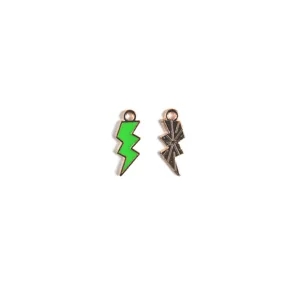 Detailed close-up of lightning bolt alloy enamel DIY charms for keychains and pendants.