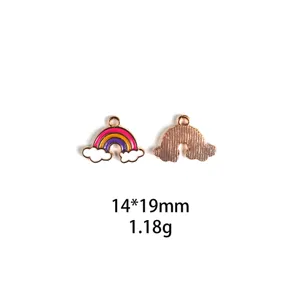 Detail emaille regenboog wolk hanger, legering materiaal, maat 14x19mm, DIY accessoire.