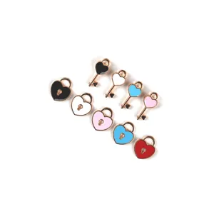 Heart lock and key enamel alloy DIY jewelry charms, pendants and accessories for crafts.