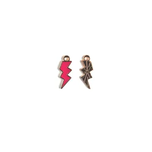 Close-up of alloy lightning bolt enamel charms, fine metal detail and vibrant colors.