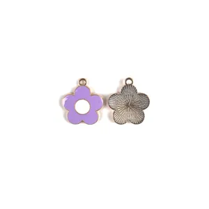 Enamel five-petal flower alloy DIY jewelry charm pendant accessory detail view.