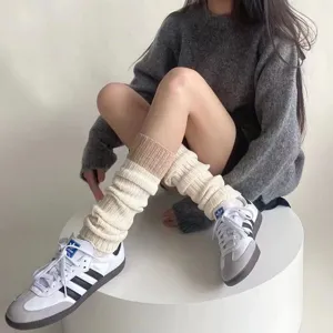 Knitted leg warmers colorblock contrast ribbed cuffs stylish cozy winter slouch socks for women