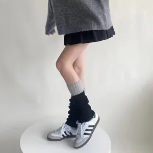 Women's Knitted Leg Warmers Color Block Spliced Acrylic Slouch Socks Fall Winter Warm Casual Calf Socks Gift