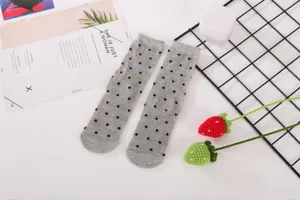 Grey polka dot mid-calf socks, cute breathable mesh design for daily sweet style wear.
