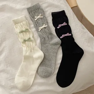 Japanse stijl zoete ballet strik twist middelhoge sokken wit grijs zwart schattig