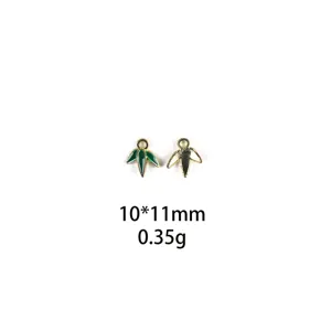 Pendentif feuille de bambou en alliage dore email vert accessoires bijoux DIY 10x11mm