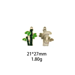 Charm Pendentif en Alliage Émail Bambou Mignon Accessoires Bijoux DIY 21x27mm