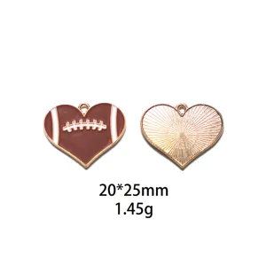 Close up detail of rugby heart alloy pendant, 20x25mm DIY enamel jewelry making charm.