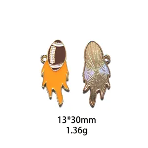 Metal football flame charm alloy DIY pendant for keychains jewelry making 13x30mm 1.36g