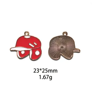 Pendentif en alliage émaillé casque de baseball rouge DIY bijoux porte-clés