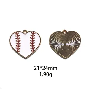 Pendentif cœur baseball émail alliage 21x24mm accessoire fabrication bijoux DIY art