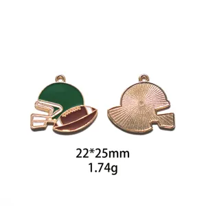 American football helmet metal charm DIY oil-dropping alloy pendant for keychain bag crafts.