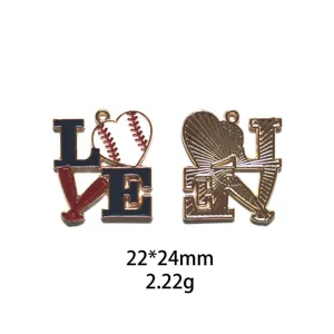 Pendentif émail alliage amour baseball breloque accessoire bijoux porte-clés 22x24mm