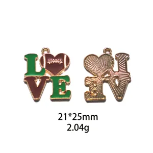 Detailed shot of enamel rugby heart alloy DIY charm pendant, showing double-sided design.