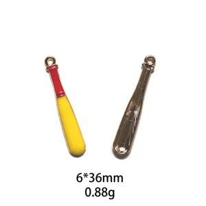 Pendentif en émail métal batte de baseball DIY accessoire bijou alliage 6x36mm