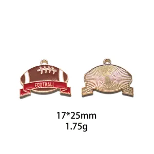 Alloy football charm pendant, enamel sports DIY jewelry accessory, 17x25mm detail view.