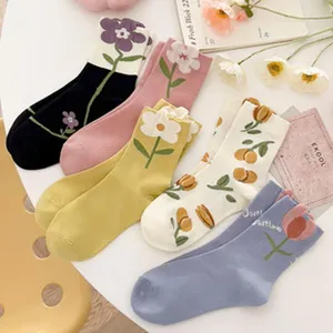 Charming floral women's socks featuring sweet dopamine style, thin and versatile for summer wear.
