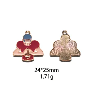 Football player metal enamel charm DIY pendant alloy keychain bag accessory 24x25mm
