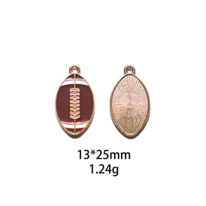 Football enamel alloy charm detail view, showing front pattern and textured back side.