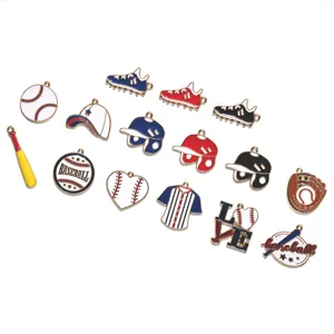 Set de pendentifs émaillés baseball en alliage pour fabrication de bijoux et porte-clés