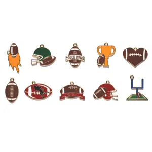 Set of 10 football sports enamel alloy charms pendants for DIY jewelry making crafts.