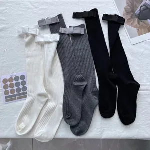 Calze al Polpaccio a Righe Verticali con Fiocco Dolce da Donna Misto Cotone Carine Lolita Casual Giornaliere