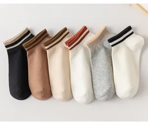 Women low cut socks casual striped short ankle socks breathable cotton daily wear