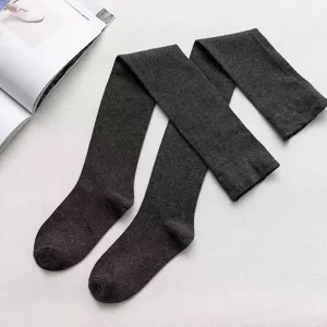 Women dark gray over the knee long socks autumn winter warm knit high tube socks