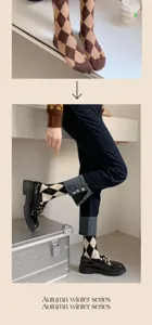Women fashion argyle knit mid-calf socks autumn winter vintage style casual accessories