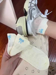 Women's cute bow embroidered cotton short socks breathable mesh ankle socks for daily wear