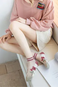 Donne estate sottile traspirante vetro seta calze corte simpatico ricamo floreale scarpetta