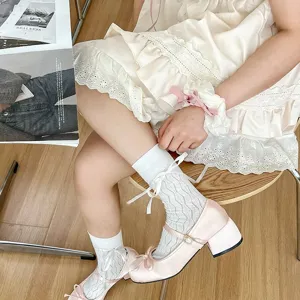 Chaussettes mi-hautes nœud mignon pour femmes style ballet lacets chaussettes mode