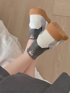 Women cotton short socks with cute pink butterfly embroidery, comfortable fit for daily wear.
