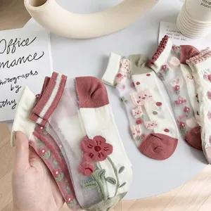 Donne estate sottile trasparente seta di vetro calzini corti carino floreale pizzo design traspirante