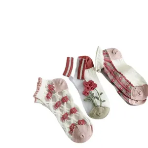 Calzini corti da donna estivi traspiranti rete fiori pizzo rosa simpatici fantasmini