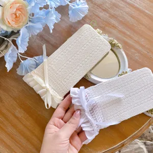 White lace calf socks for women, sweet bow and ruffle design, perfect for ballet style JK.