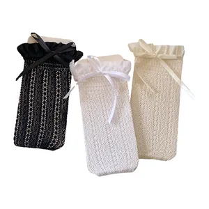 Women lace ruffle mid calf socks sweet ballet style bowknot slouch socks set for daily