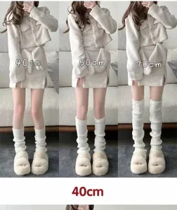Japanese knitted leg warmers for women, extra long JK calf socks, slim fit shape
