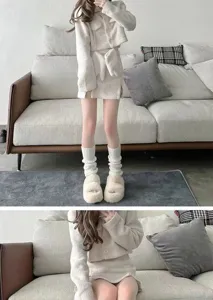 Japanese style knitted fuzzy leg warmers for women winter soft warm stack socks OOTD style