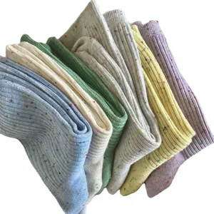 Colorful speckled cotton crew socks for women, comfortable breathable knit casual socks.